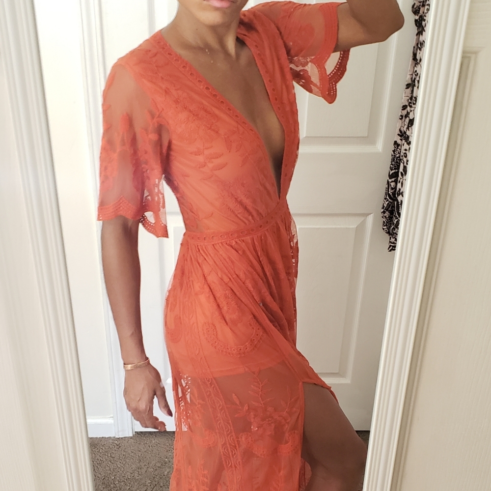 Burnt Orange with plunging neckline and sidesplits